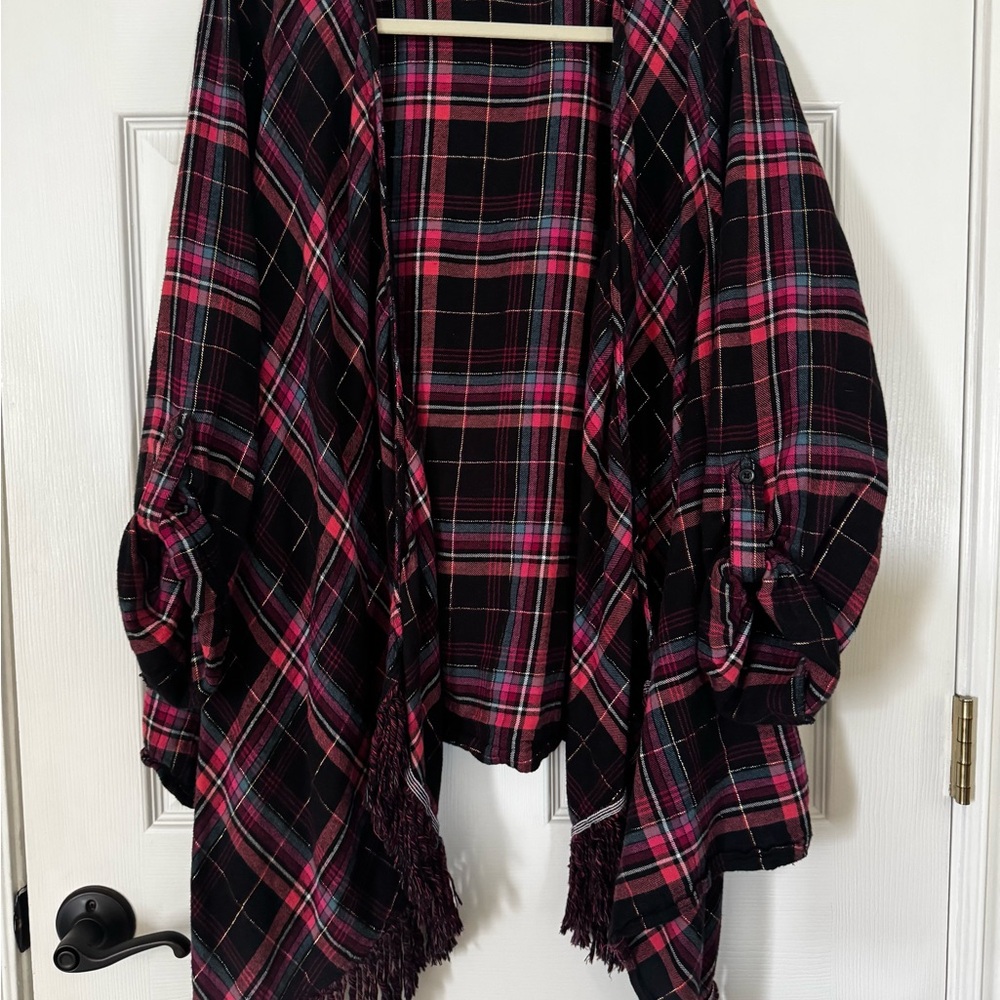 Torrid Black and Pink Plaid Cape Jacket
